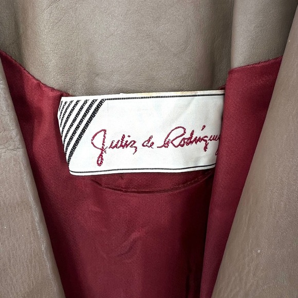 VINTAGE 80s Leather Jacket Womens Small Taupe Brown Cropped Julio De Rodriguez - Picture 11 of 16